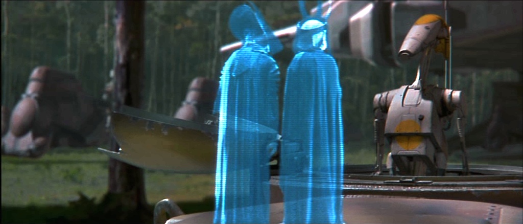 holografikus üzenetben utasítotják az OOM droid parancsnokot Naboo mocsarainak átkutatására