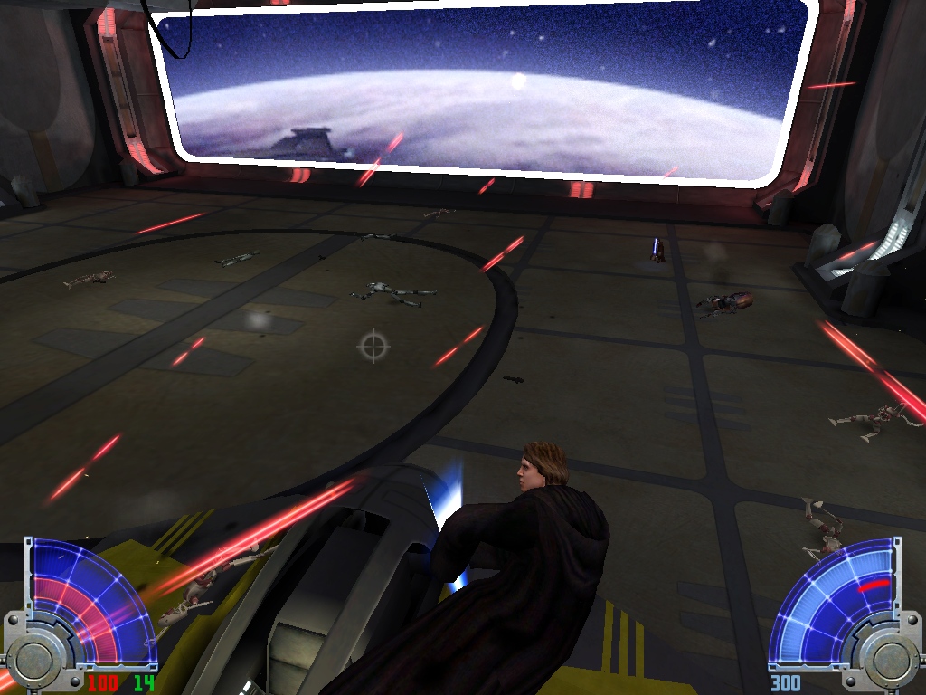 Anakin harcol a security droidok_tuzeben a hangarban